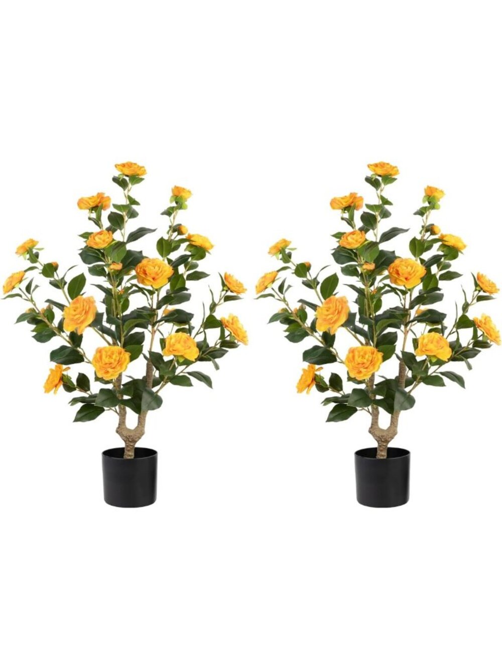 Realistic 2-Pack Artificial Camellia Trees in Pot - Lifelike Orange Flower Decor